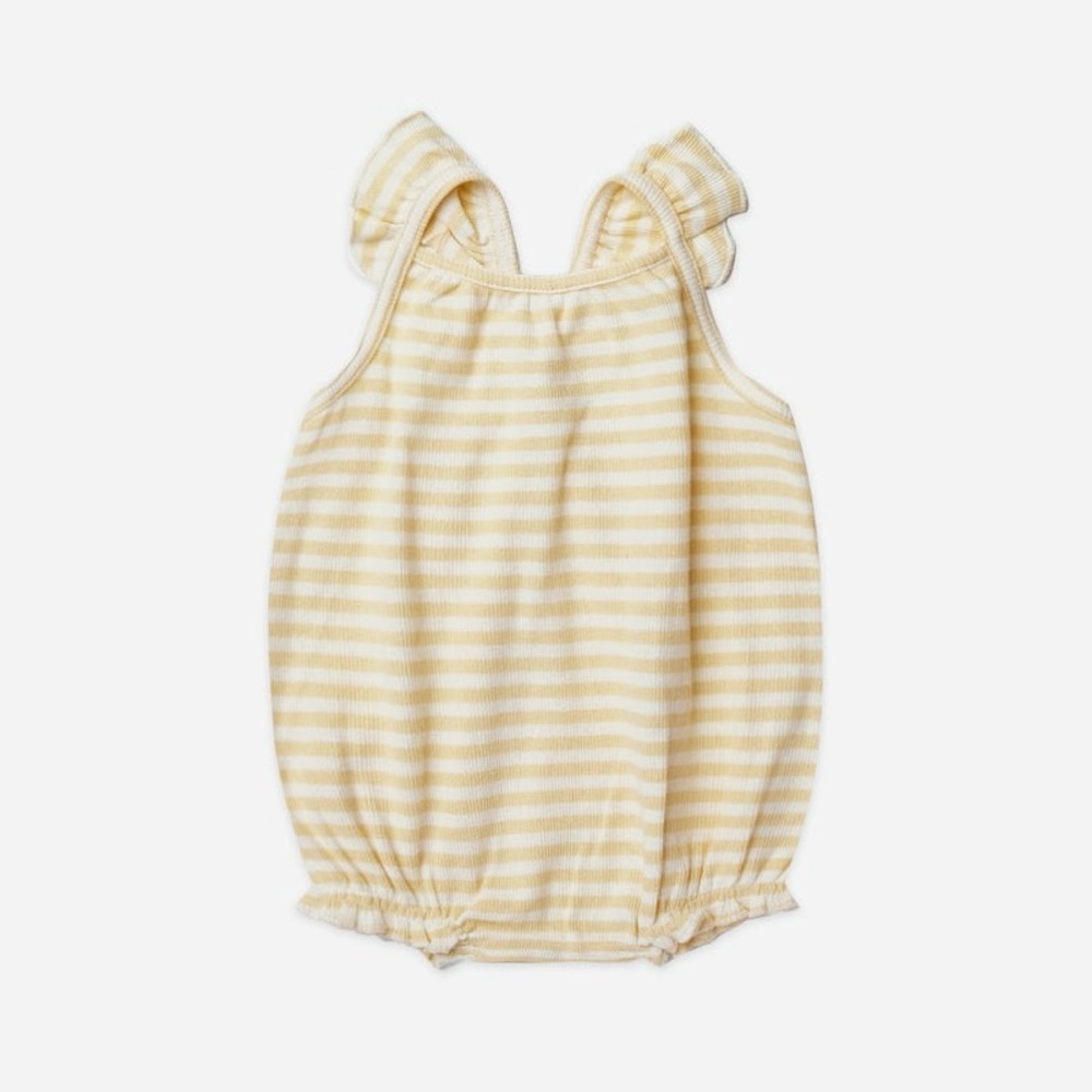 Quincy Mae Baby Ribbed Ruffle Yellow Striped Romper